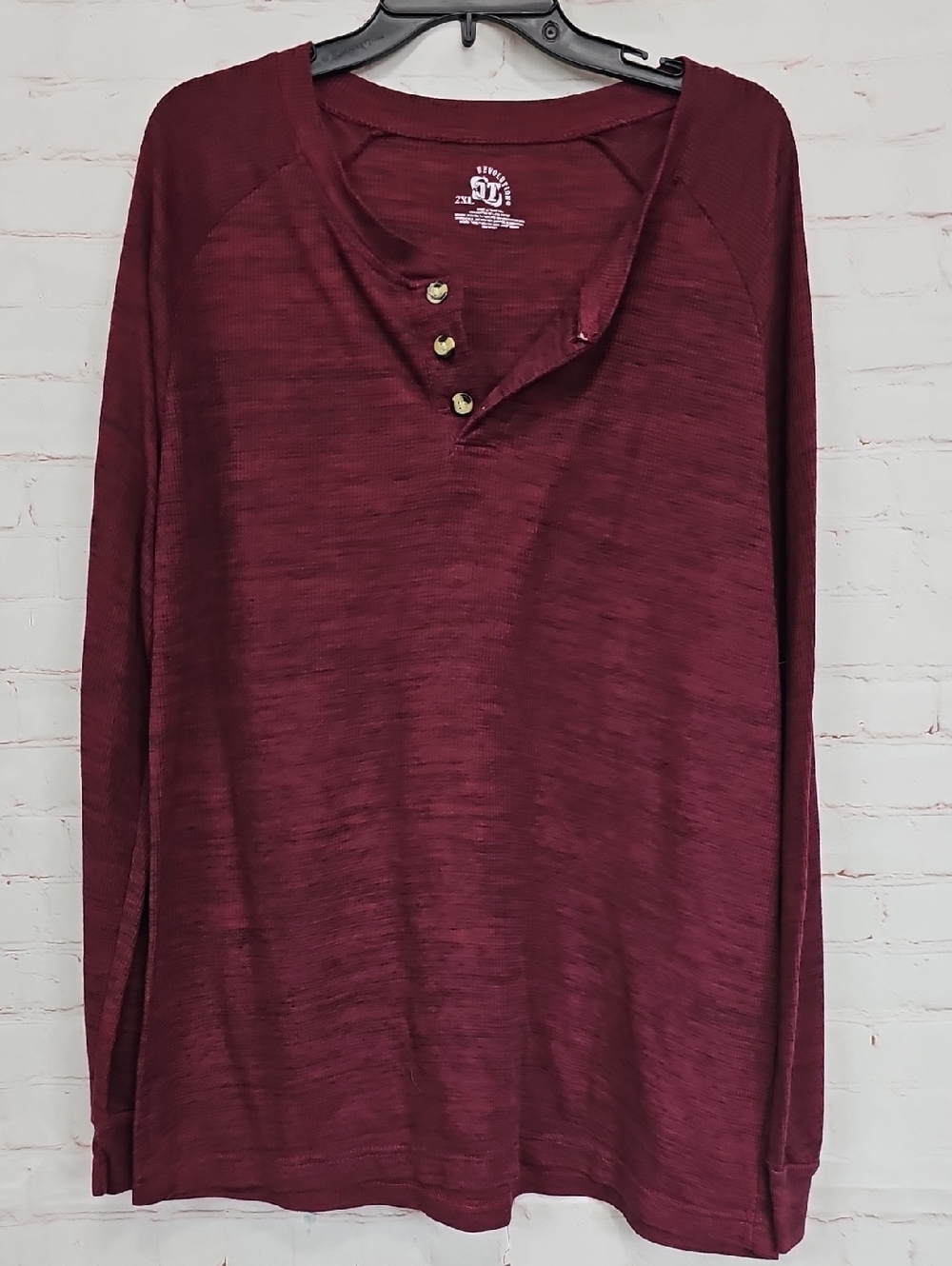 Revolution Men's Long Sleeve Henley - Burgundy